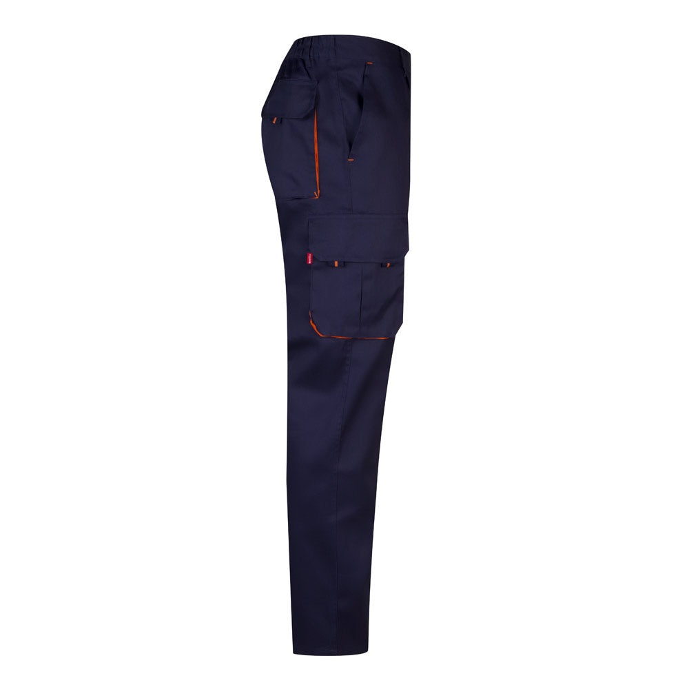 VL HYPNOS promotional workwear garment in navy blue / orange (detail view) with custom logo branding
