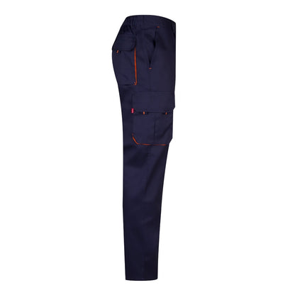 VL HYPNOS promotional workwear garment in navy blue / orange (detail view) with custom logo branding