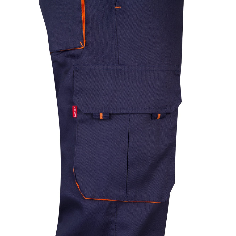 VL HYPNOS promotional workwear garment in navy blue / orange (detail view) with custom logo branding