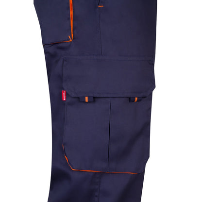 VL HYPNOS promotional workwear garment in navy blue / orange (detail view) with custom logo branding