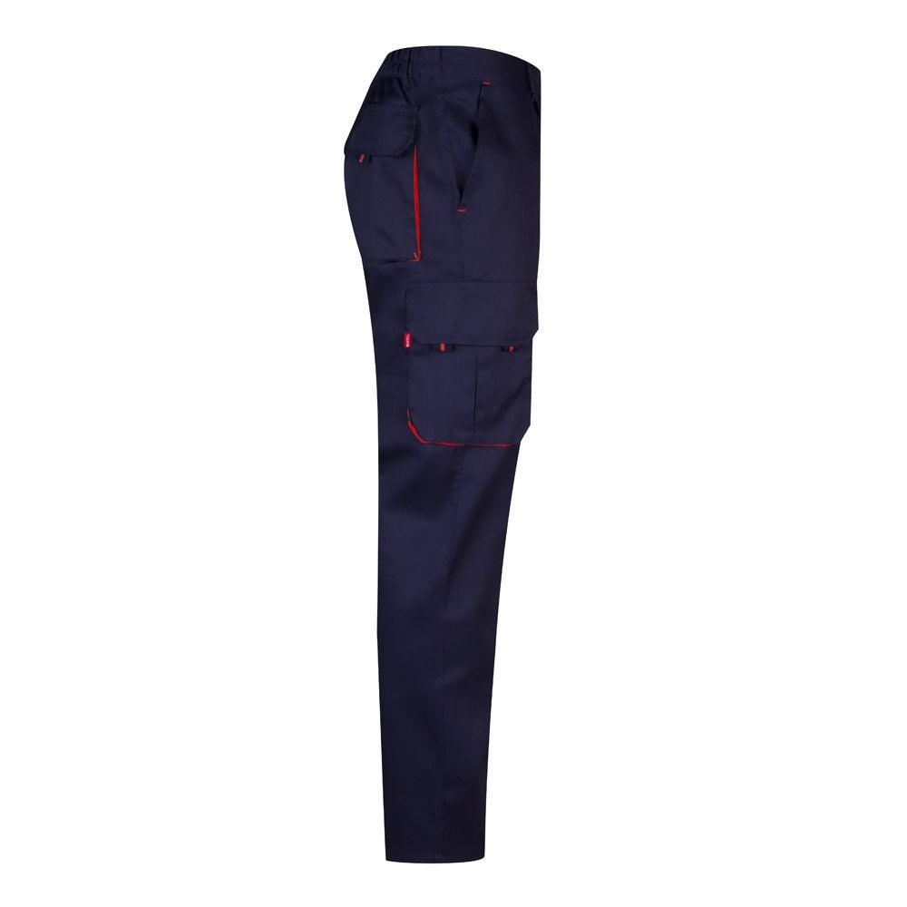 VL HYPNOS promotional workwear garment in navy blue / red (detail view) with custom logo branding