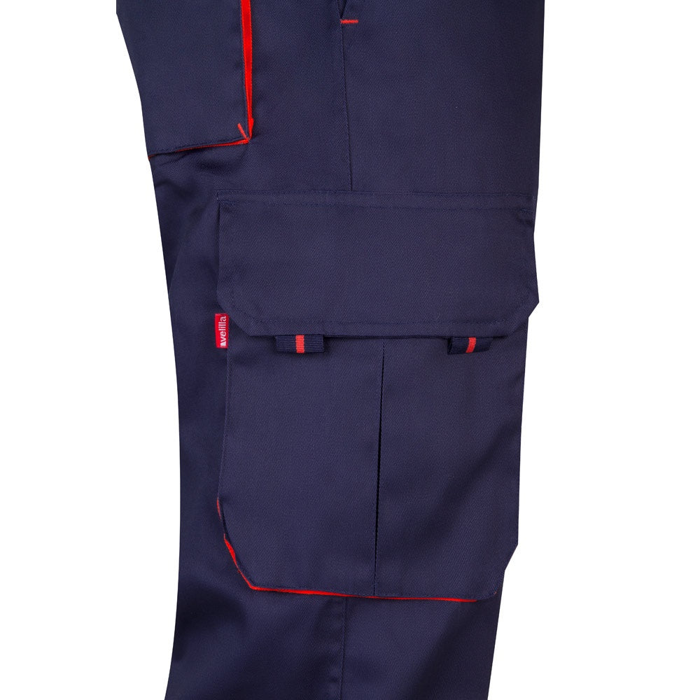 VL HYPNOS promotional workwear garment in navy blue / red (detail view) with custom logo branding