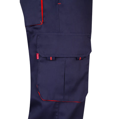 VL HYPNOS promotional workwear garment in navy blue / red (detail view) with custom logo branding