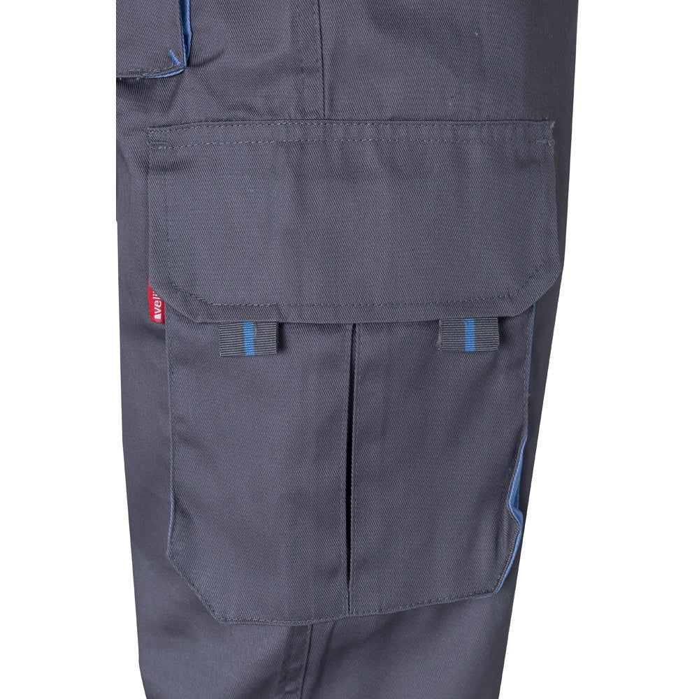 VL HYPNOS promotional workwear garment in grey / light blue (detail view) with custom logo branding