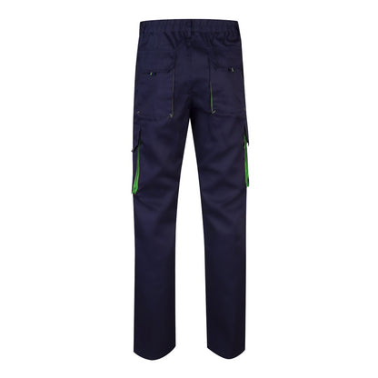 VL HYPNOS promotional workwear garment in navy blue / green (detail view) with custom logo branding