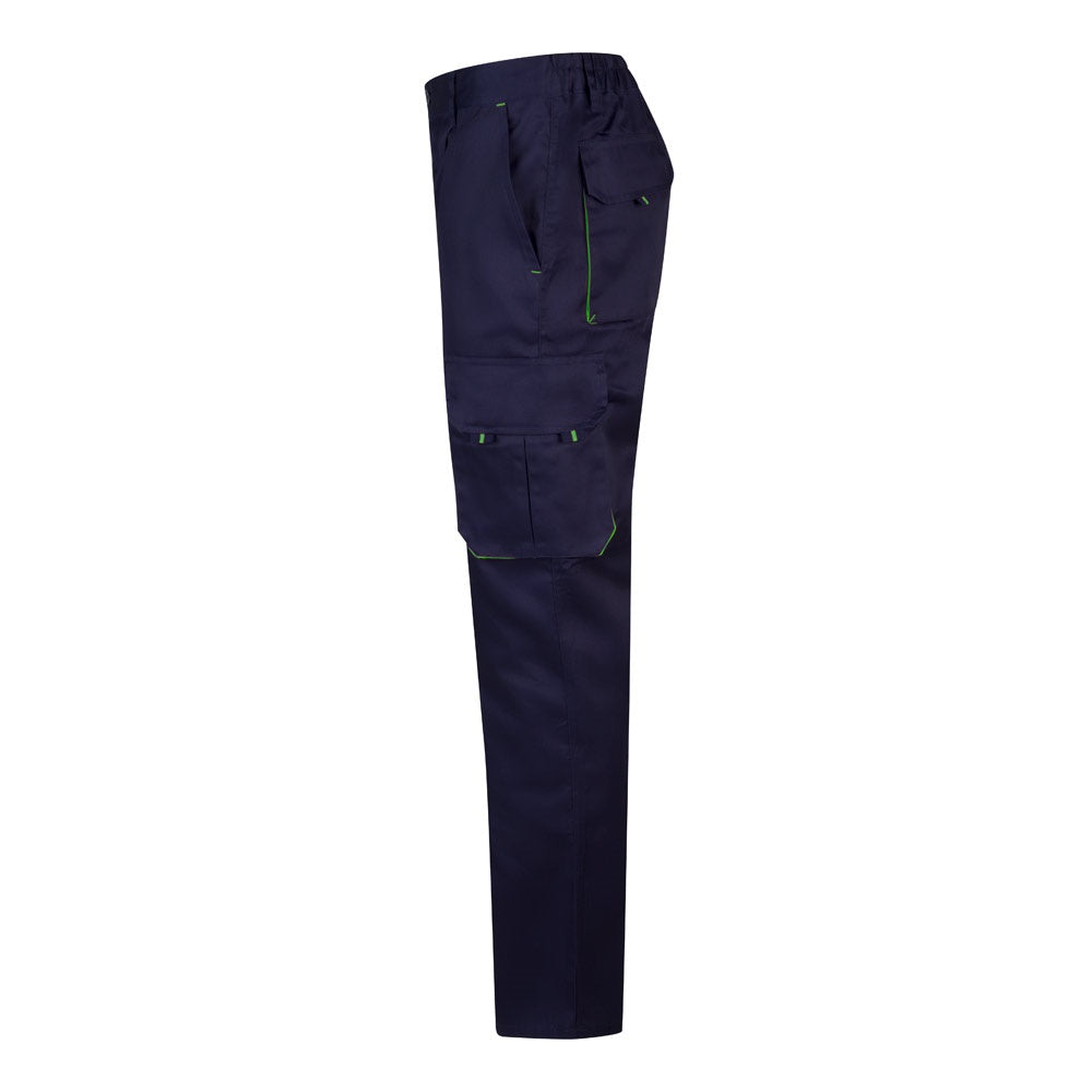 VL HYPNOS promotional workwear garment in navy blue / green (detail view) with custom logo branding
