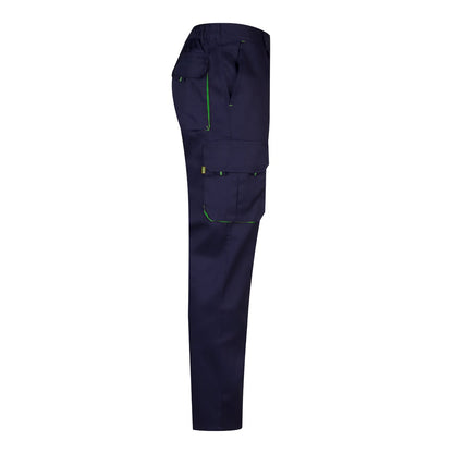 VL HYPNOS promotional workwear garment in navy blue / green (detail view) with custom logo branding