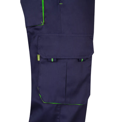 VL HYPNOS promotional workwear garment in navy blue / green (detail view) with custom logo branding