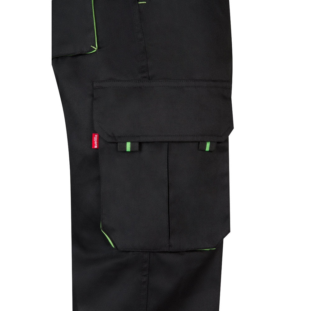 VL HYPNOS promotional workwear garment in black / green (detail view) with custom logo branding