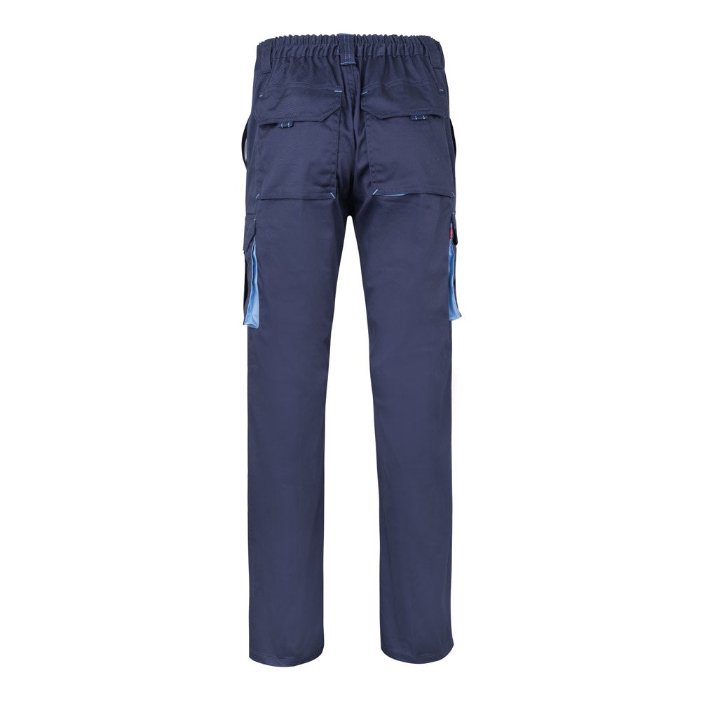 VL HYPNOS promotional workwear garment in navy blue / light blue (detail view) with custom logo branding