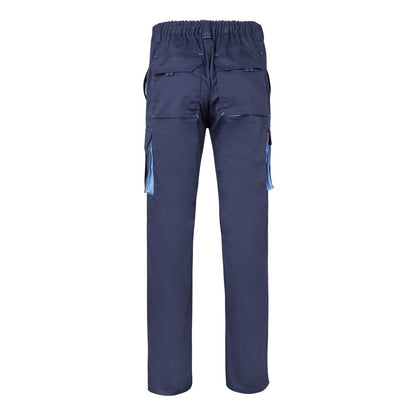 VL HYPNOS promotional workwear garment in navy blue / light blue (detail view) with custom logo branding