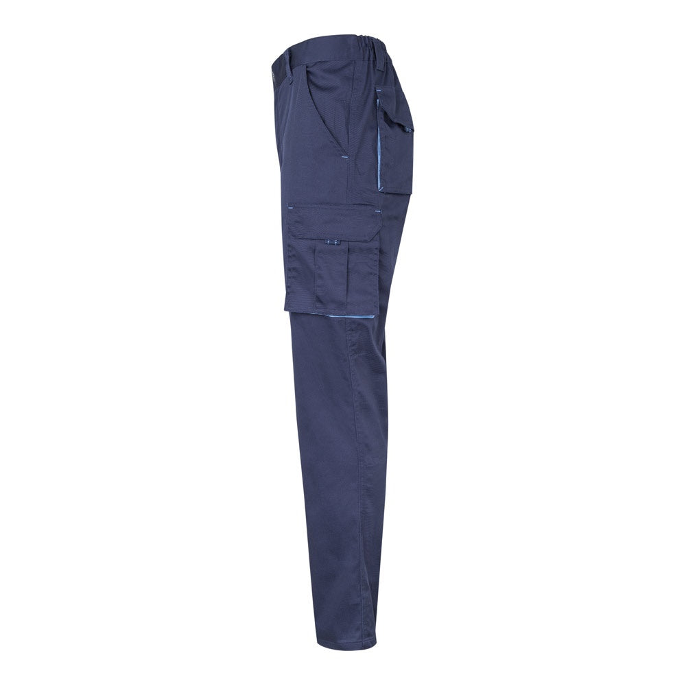 VL HYPNOS promotional workwear garment in navy blue / light blue (detail view) with custom logo branding