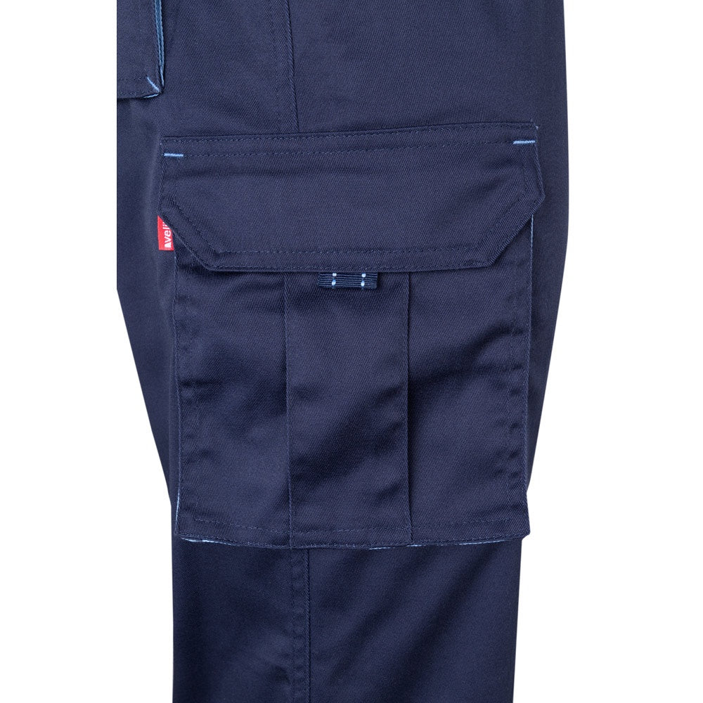 VL HYPNOS promotional workwear garment in navy blue / light blue (detail view) with custom logo branding