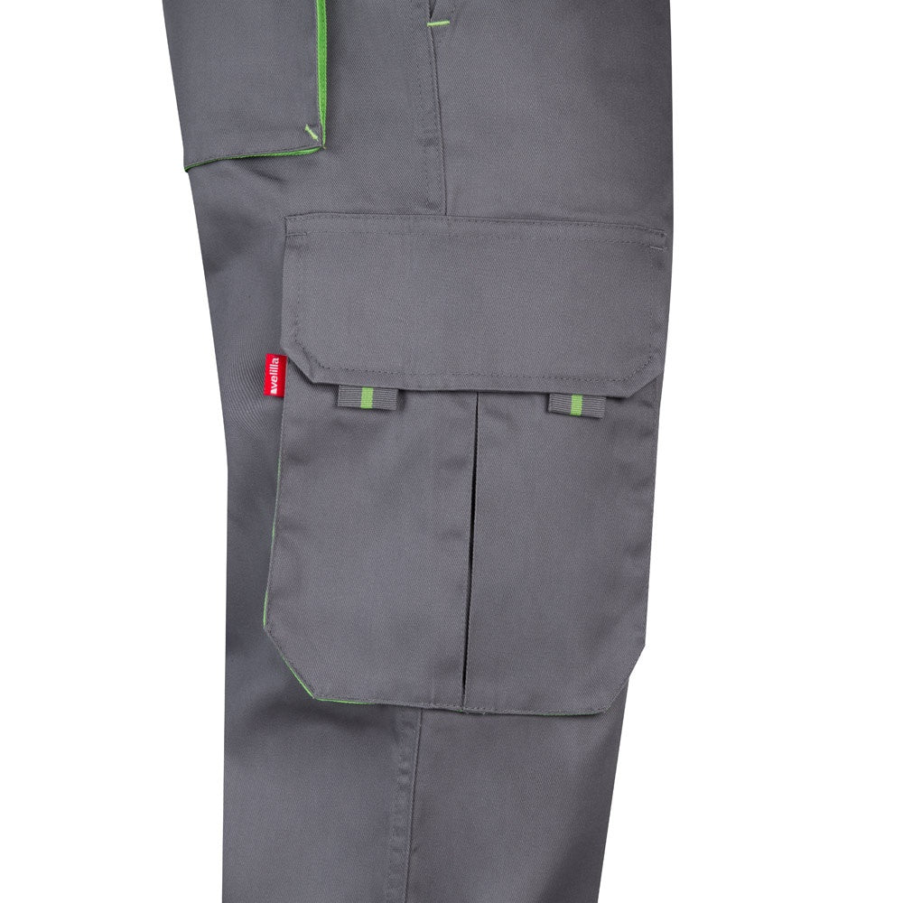 VL HYPNOS promotional workwear garment in grey / green (detail view) with custom logo branding