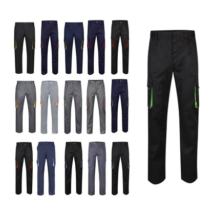 VL HYPNOS promotional workwear garment in navy blue / yellow (complete set view) with custom logo branding