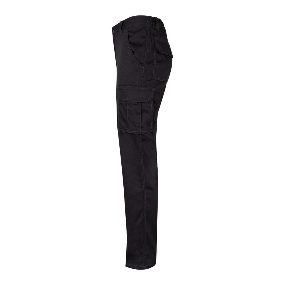 VL PAN promotional workwear garment in black (detail view) with custom logo branding