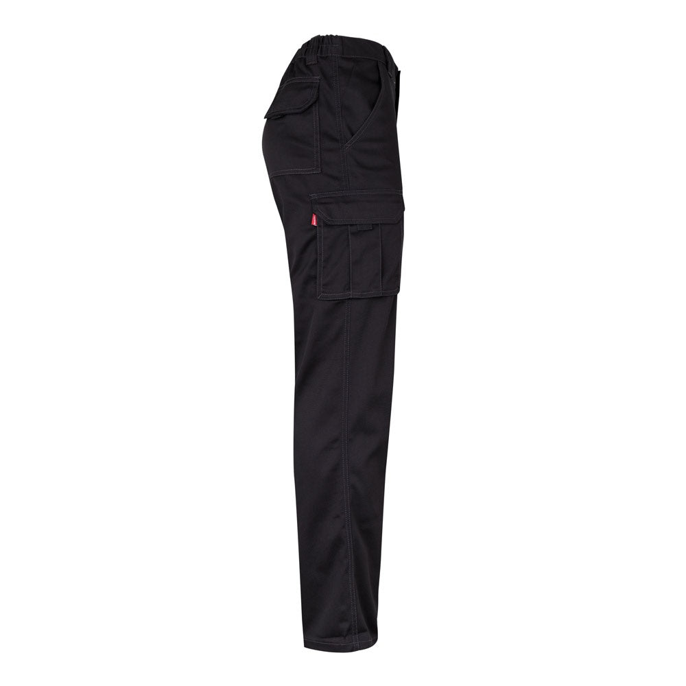 VL PAN promotional workwear garment in black (detail view) with custom logo branding