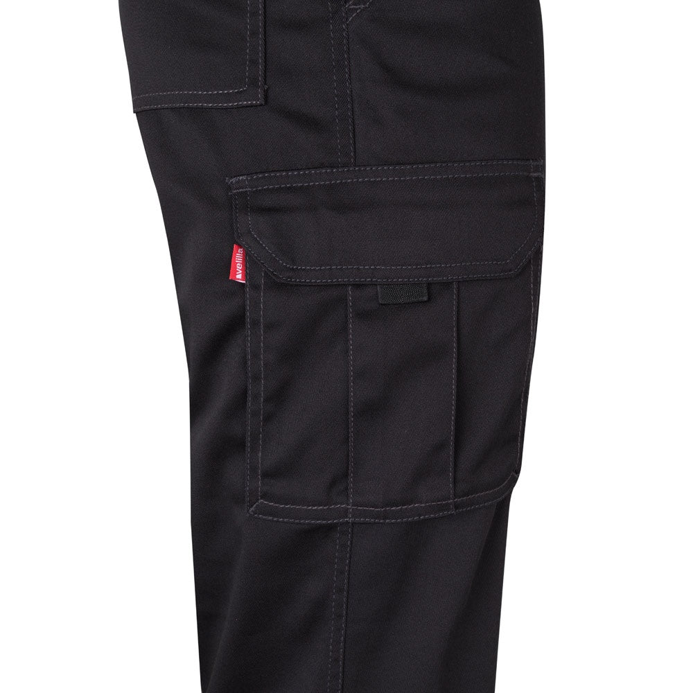 VL PAN promotional workwear garment in black (detail view) with custom logo branding