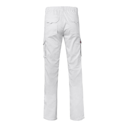 VL PAN promotional workwear garment in white (detail view) with custom logo branding