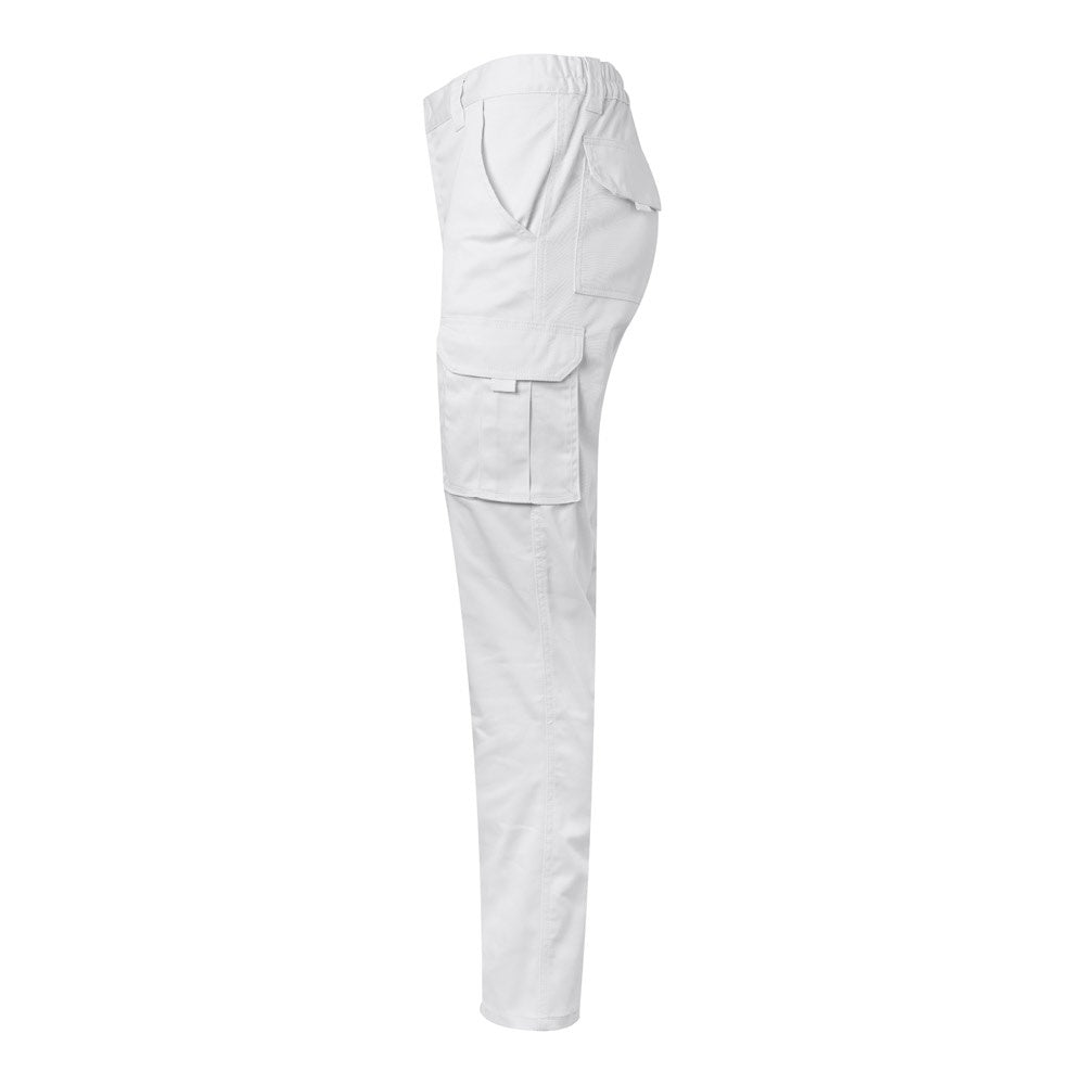 VL PAN promotional workwear garment in white (detail view) with custom logo branding