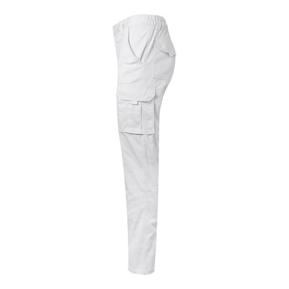 VL PAN promotional workwear garment in white (detail view) with custom logo branding