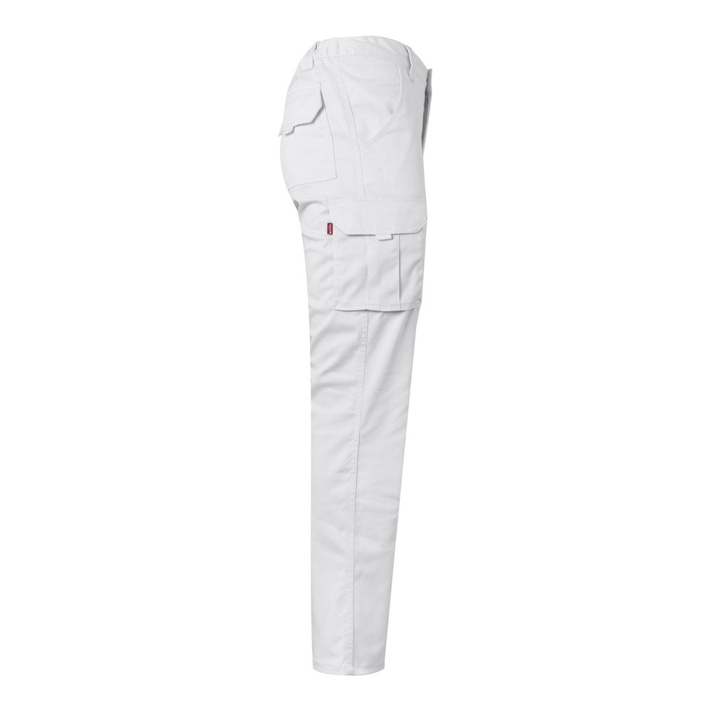 VL PAN promotional workwear garment in white (detail view) with custom logo branding