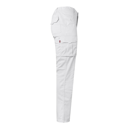 VL PAN promotional workwear garment in white (detail view) with custom logo branding