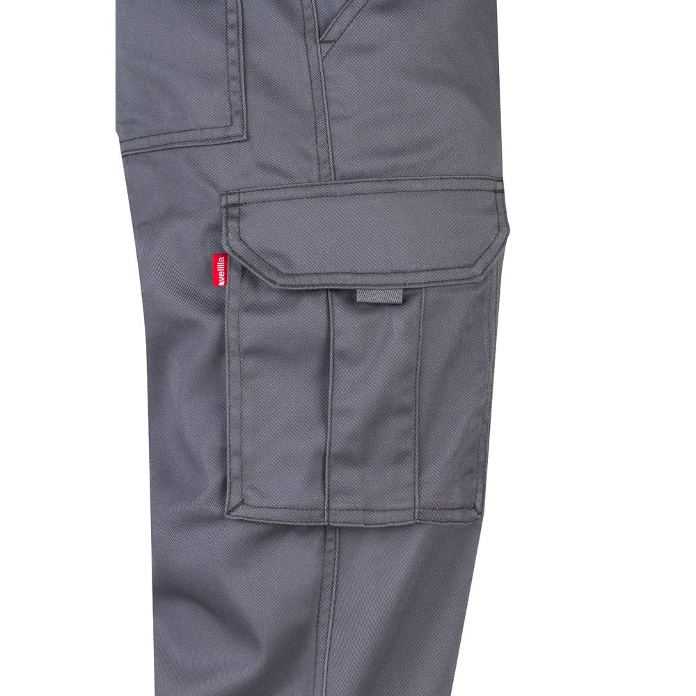 VL PAN promotional workwear garment in grey (detail view) with custom logo branding