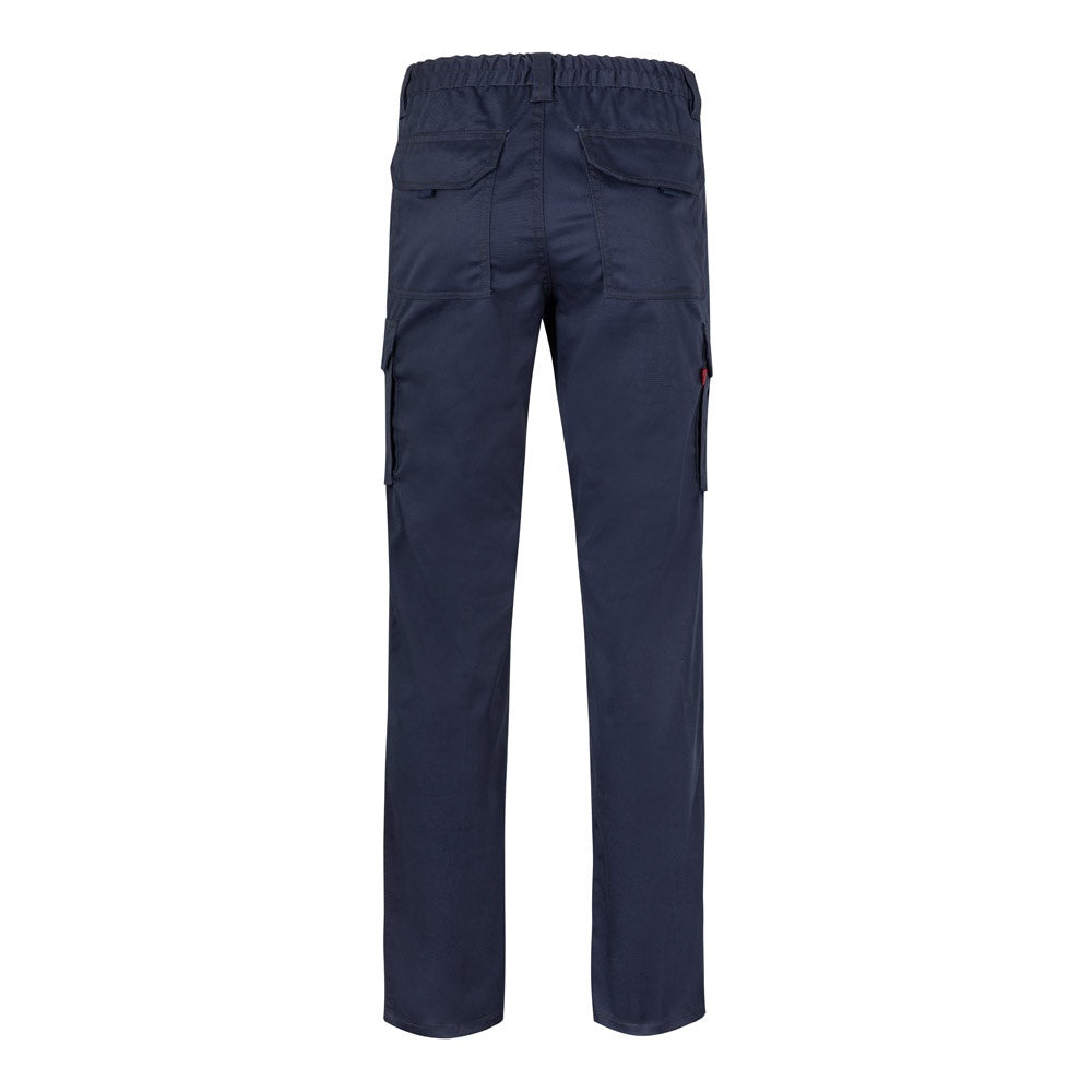 VL PAN promotional workwear garment in navy blue (detail view) with custom logo branding