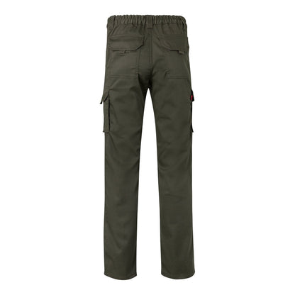 VL PAN promotional workwear garment in army green (detail view) with custom logo branding