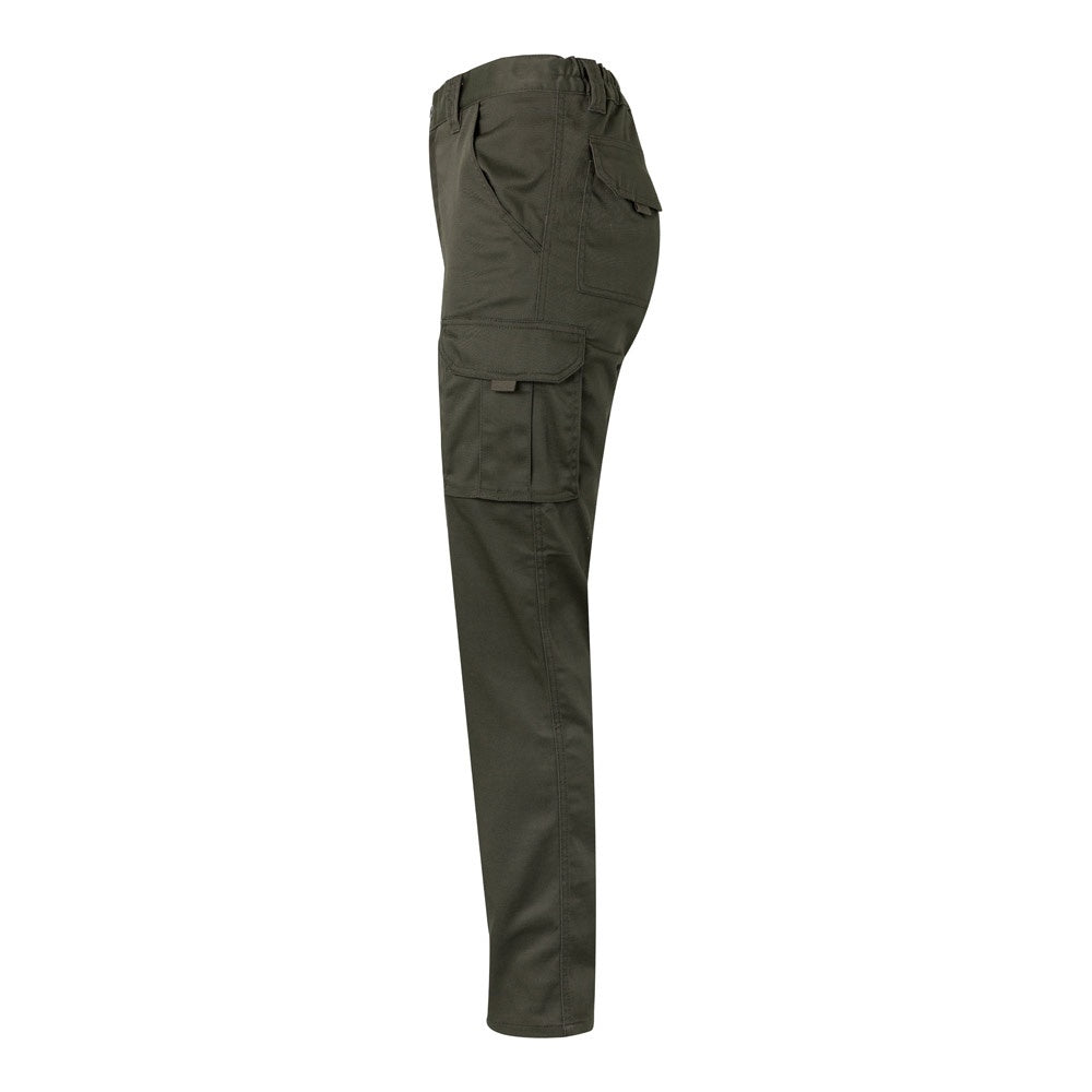 VL PAN promotional workwear garment in army green (detail view) with custom logo branding