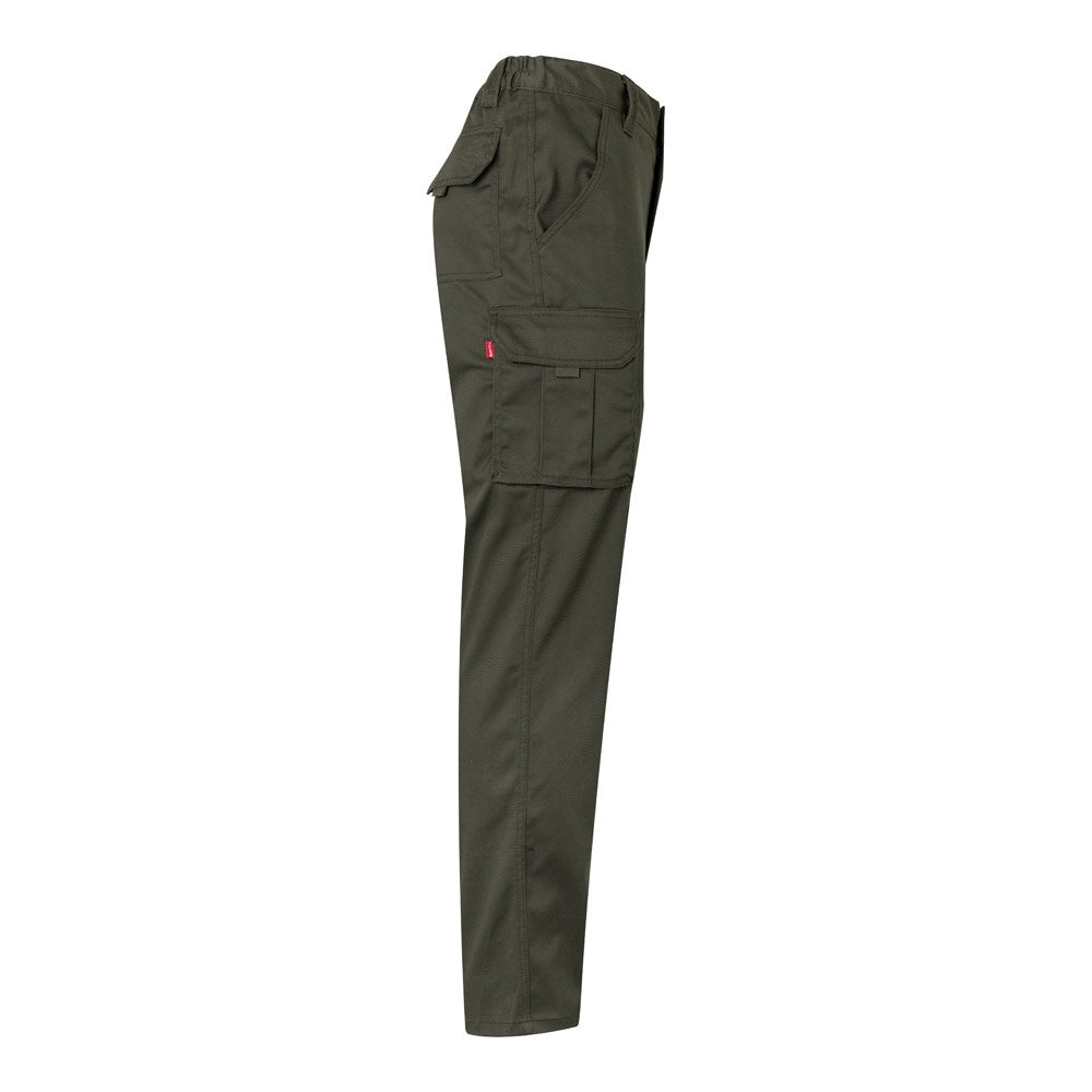 VL PAN promotional workwear garment in army green (detail view) with custom logo branding