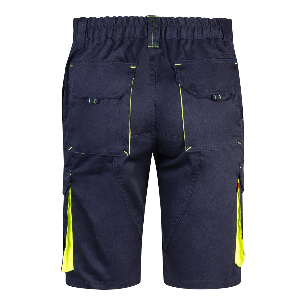 VL HEMERA promotional sports garment in navy blue/yellow (detail view) with custom logo branding