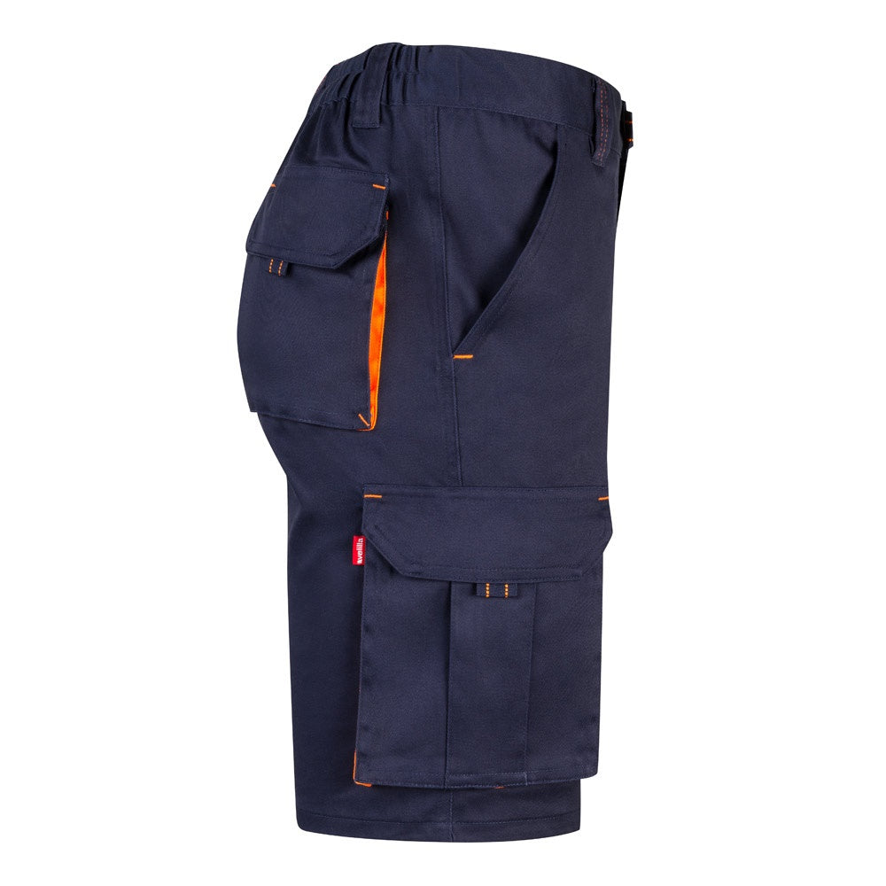 VL HEMERA promotional sports garment in navy blue/orange (detail view) with custom logo branding