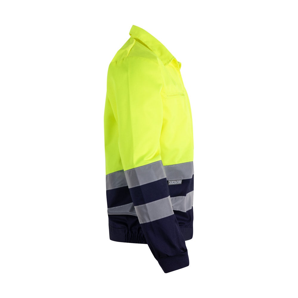 VL NEPTUNE LARGE promotional jacket in navy blue/yellow (detail view) with custom logo branding