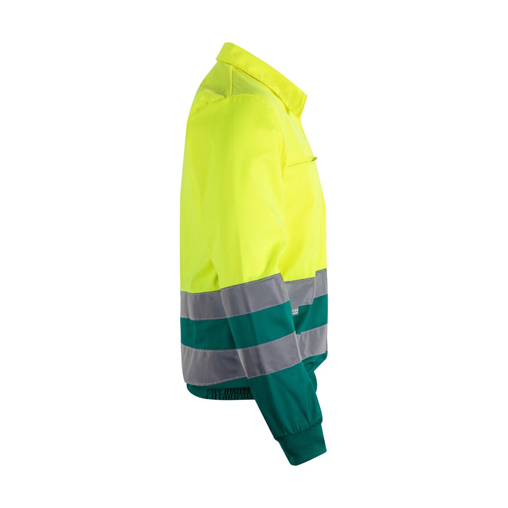 VL NEPTUNE LARGE promotional jacket in green/yellow (detail view) with custom logo branding