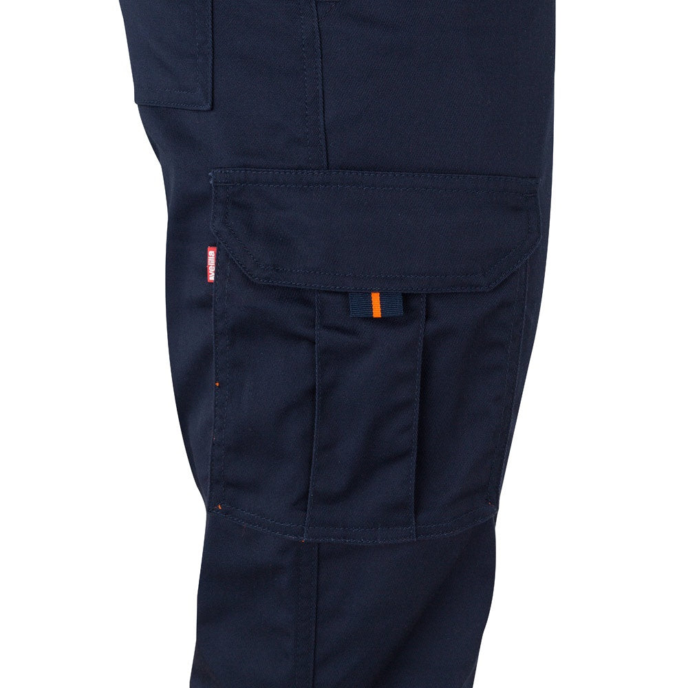 VL ZEUS LARGE promotional workwear garment in navy blue/orange (detail view) with custom logo branding
