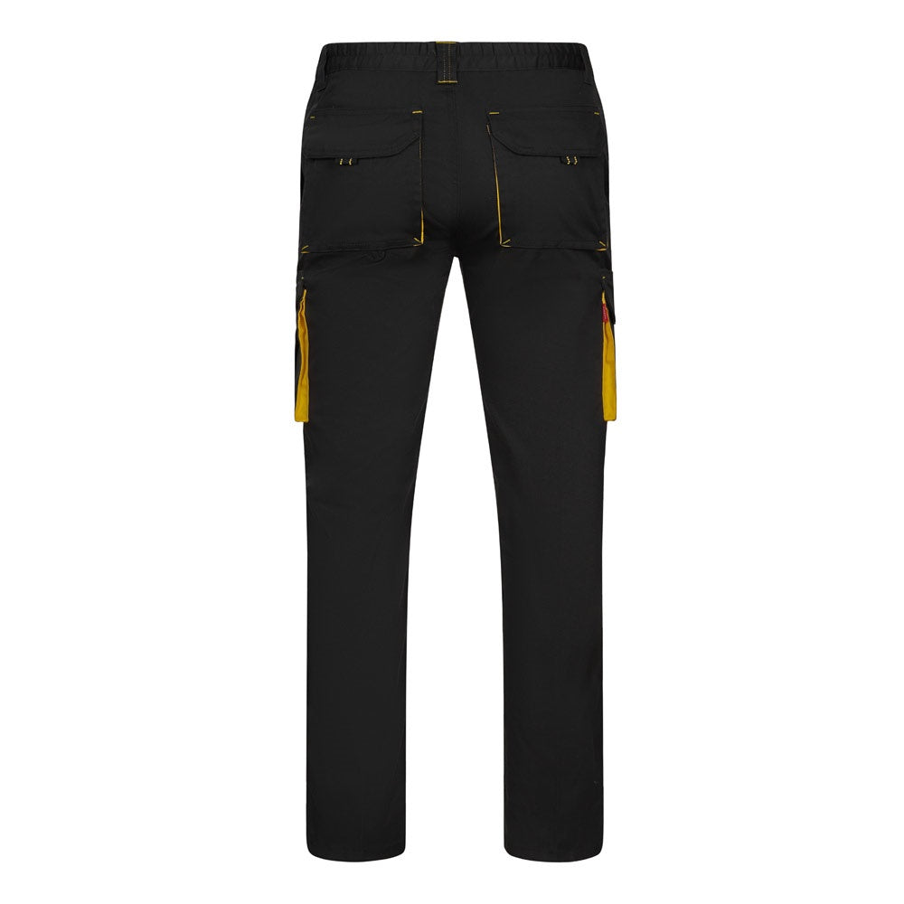 VL FIDES promotional workwear garment in black / yellow (detail view) with custom logo branding