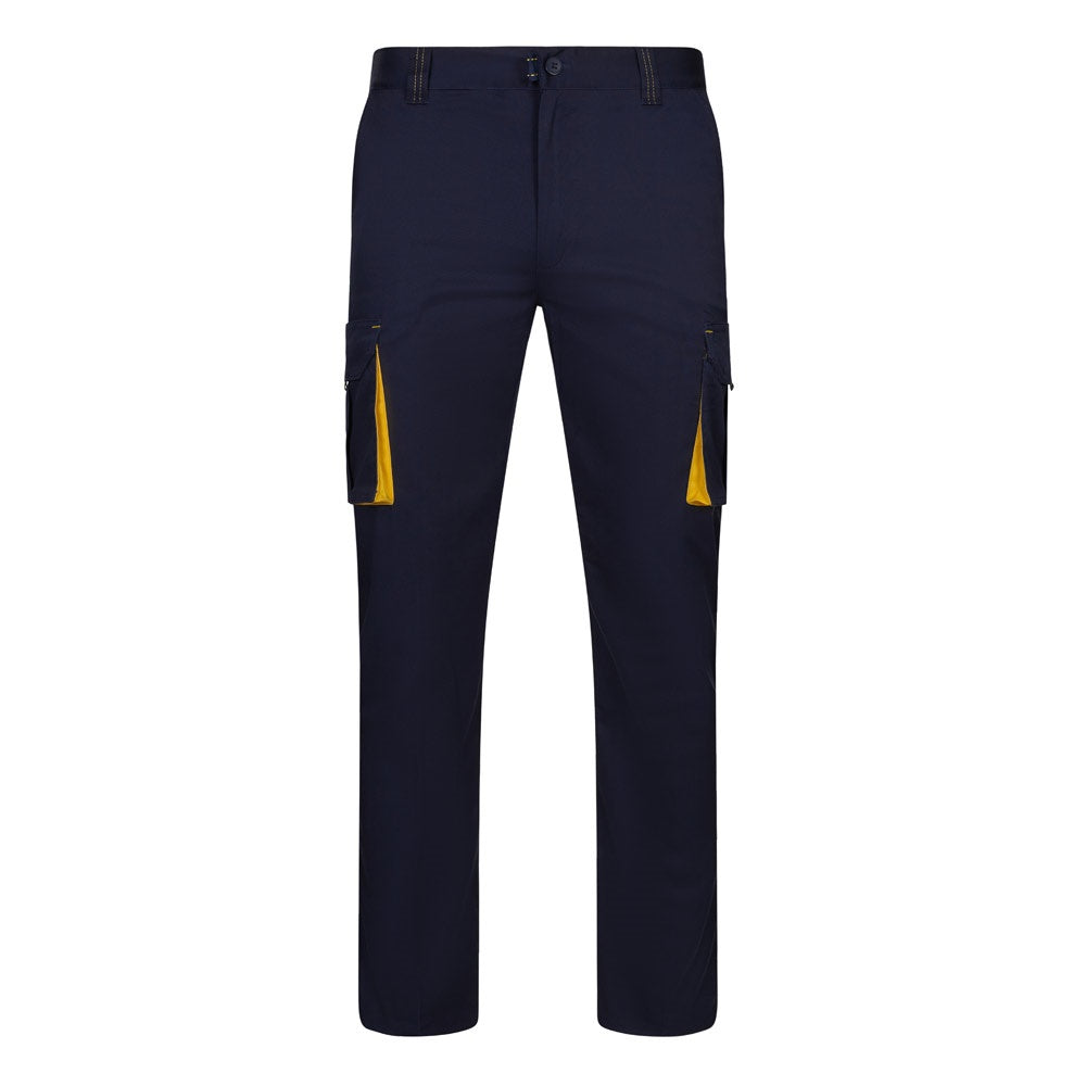 VL FIDES promotional workwear garment in navy blue / yellow with custom logo branding