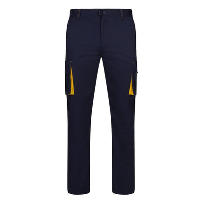 VL FIDES promotional workwear garment in navy blue / yellow with custom logo branding