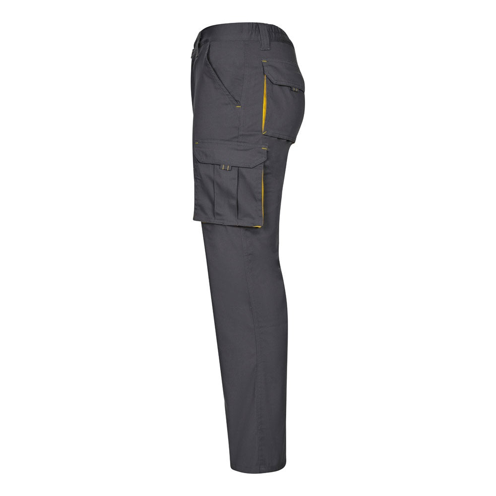 VL FIDES promotional workwear garment in grey / yellow (detail view) with custom logo branding