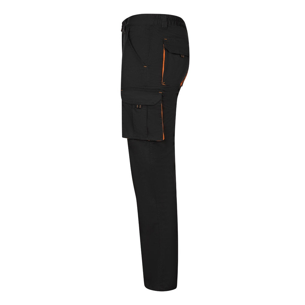VL FIDES promotional workwear garment in black / orange (detail view) with custom logo branding