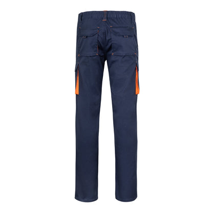 VL FIDES promotional workwear garment in navy blue / orange (detail view) with custom logo branding