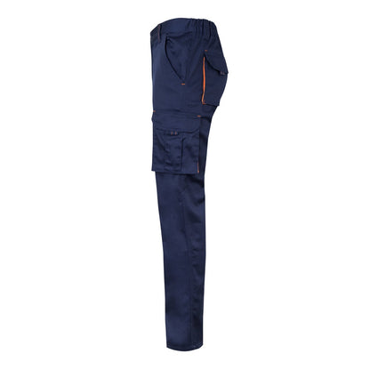VL FIDES promotional workwear garment in navy blue / orange (detail view) with custom logo branding