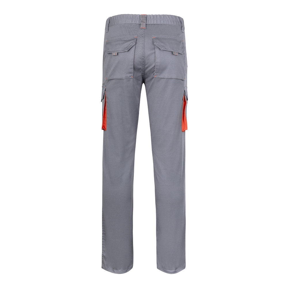VL FIDES promotional workwear garment in grey / orange (detail view) with custom logo branding