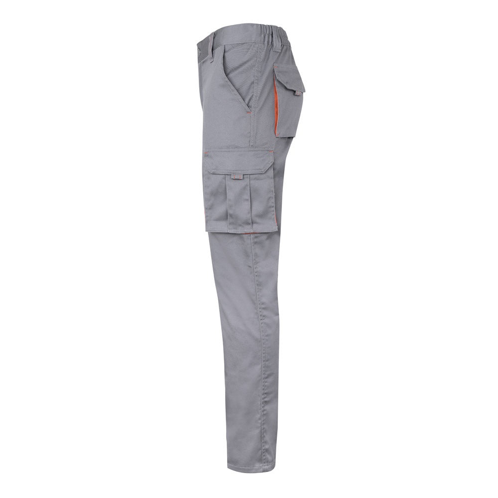 VL FIDES promotional workwear garment in grey / orange (detail view) with custom logo branding