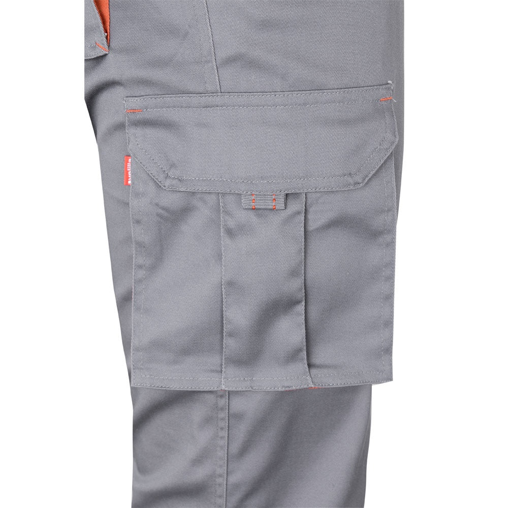 VL FIDES promotional workwear garment in grey / orange (detail view) with custom logo branding