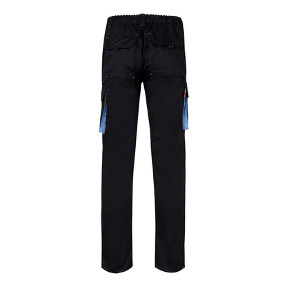 VL FIDES promotional workwear garment in black / light blue (detail view) with custom logo branding