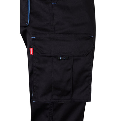 VL FIDES promotional workwear garment in black / light blue (detail view) with custom logo branding