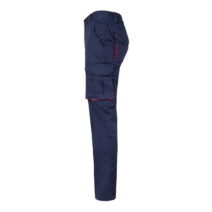 VL FIDES promotional workwear garment in navy blue / red (detail view) with custom logo branding